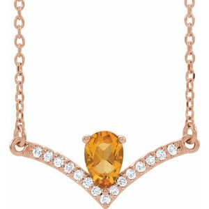 14K Rose Natural Citrine & .06 CTW Natural Diamond 16" Necklace