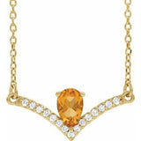 14K Yellow Natural Citrine & .06 CTW Natural Diamond 18" Necklace