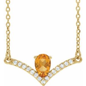 14K Yellow Natural Citrine & .06 CTW Natural Diamond 18" Necklace