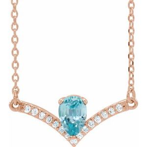 14K Rose Natural Blue Zircon & .06 CTW Natural Diamond 16" Necklace