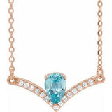 14K Rose Natural Blue Zircon & .06 CTW Natural Diamond 18" Necklace