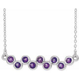 Platinum Natural Amethyst Bezel-Set Bar 16-18" Necklace