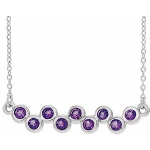 Platinum Natural Amethyst Bezel-Set Bar 16-18" Necklace