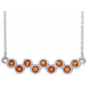14K White Natural Citrine Bezel-Set Bar 16-18" Necklace