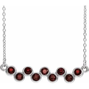 Platinum Natural Mozambique Garnet Bezel-Set Bar 16-18" Necklace