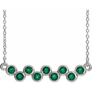 Platinum Lab-Grown Emerald Bezel-Set Bar 16-18" Necklace