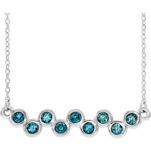 14K White Natural Aquamarine Bezel-Set Bar 16-18" Necklace