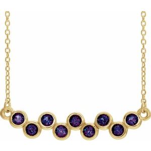 14K Yellow Natural Alexandrite Bezel-Set Bar 16-18" Necklace