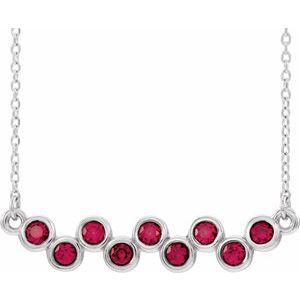 14K White Natural Ruby Bezel-Set Bar 16-18" Necklace