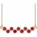 14K Rose Natural Ruby Bezel-Set Bar 16-18" Necklace