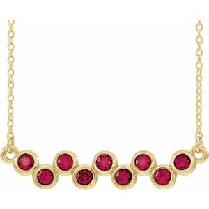 14K Yellow Lab-Grown Ruby Bezel-Set Bar 16-18" Necklace