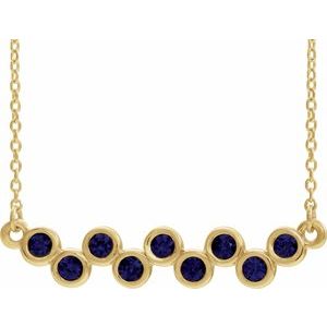 14K Yellow Natural Blue Sapphire Bezel-Set Bar 16-18" Necklace