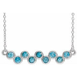 Platinum Natural Blue Zircon Bezel-Set Bar 16-18" Necklace