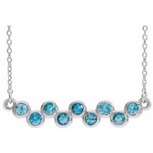 Sterling Silver Natural Blue Zircon Bezel-Set Bar 16-18" Necklace