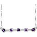 Platinum Natural Amethyst Bezel-Set Bar 16" Necklace