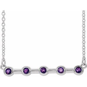 Platinum Natural Amethyst Bezel-Set Bar 18" Necklace
