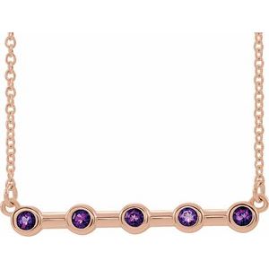 14K Rose Natural Amethyst Bezel-Set Bar 16" Necklace