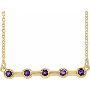 14K Yellow Natural Amethyst Bezel-Set Bar 18" Necklace