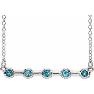 Platinum Natural Blue Zircon Bezel-Set Bar 16" Necklace
