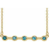 14K Yellow Natural Blue Zircon Bezel-Set Bar 16" Necklace