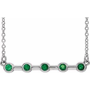 Platinum Lab-Grown Emerald Bezel-Set Bar 18" Necklace