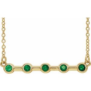14K Yellow Lab-Grown Emerald Bezel-Set Bar 18" Necklace