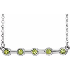 Sterling Silver Natural Peridot Bezel-Set Bar 16" Necklace