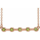 14K Rose Natural Peridot Bezel-Set Bar 16" Necklace