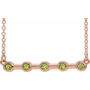 14K Rose Natural Peridot Bezel-Set Bar 18" Necklace