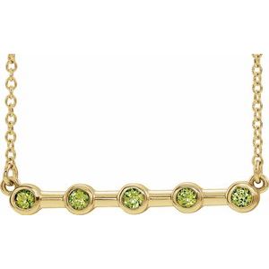 14K Yellow Natural Peridot Bezel-Set Bar 16" Necklace