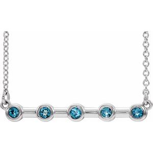 14K White Natural Aquamarine Bezel-Set Bar 16" Necklace