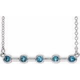 14K White Natural Aquamarine Bezel-Set Bar 18" Necklace