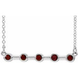 14K White Natural Mozambique Garnet Bezel-Set Bar 18" Necklace