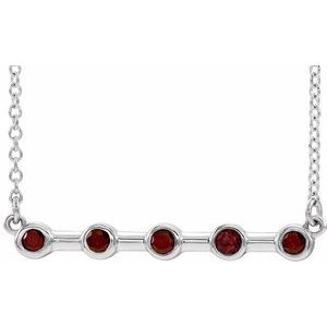 Platinum Natural Mozambique Garnet Bezel-Set Bar 16" Necklace