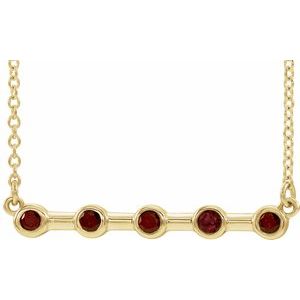 14K Yellow Natural Mozambique Garnet Bezel-Set Bar 16" Necklace