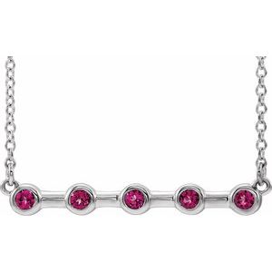 Platinum Natural Pink Tourmaline Bezel-Set Bar 16" Necklace