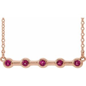 14K Rose Natural Pink Tourmaline Bezel-Set Bar 16" Necklace