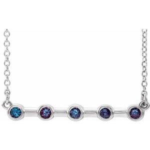 14K White Lab-Grown Alexandrite Bezel-Set Bar 18" Necklace
