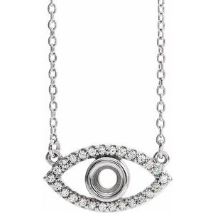 14K White 3.5 mm Round Natural White Sapphire Semi-Set Evil Eye 16" Necklace