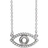 Platinum 3.5 mm Round Natural White Sapphire Semi-Set Evil Eye 16" Necklace