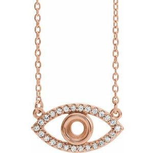 14K Rose 3.5 mm Round Natural White Sapphire Semi-Set Evil Eye 16" Necklace
