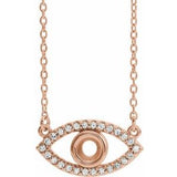 14K Rose 3.5 mm Round Natural White Sapphire Semi-Set Evil Eye 18" Necklace