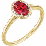 14K Yellow 7x5 mm Lab-Grown Ruby & .03 CTW Natural Diamond Ring