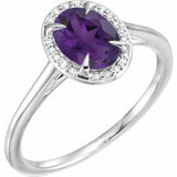 14K White 8x6 mm Natural Amethyst & .04 CTW Natural Diamond Ring