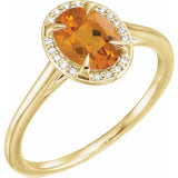 14K Yellow 8x6 mm Natural Citrine & .04 CTW Natural Diamond Ring