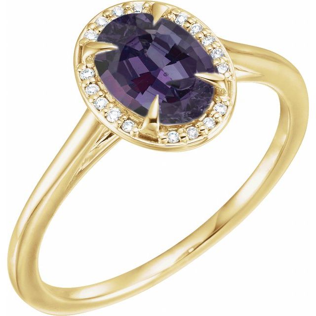 14K Yellow 8x6 mm Lab-Grown Alexandrite & .04 CTW Natural Diamond Ring