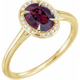 14K Yellow 8x6 mm Natural Rhodolite Garnet & .04 CTW Natural Diamond Ring