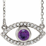 Sterling Silver Natural Amethyst & Natural White Sapphire Evil Eye 16" Necklace