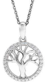 14K White Gold 1/5 CTW Natural Diamond Tree of Life 16-18" Necklace