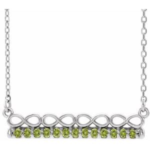 Platinum Natural Peridot Infinity-Inspired Bar 18" Necklace